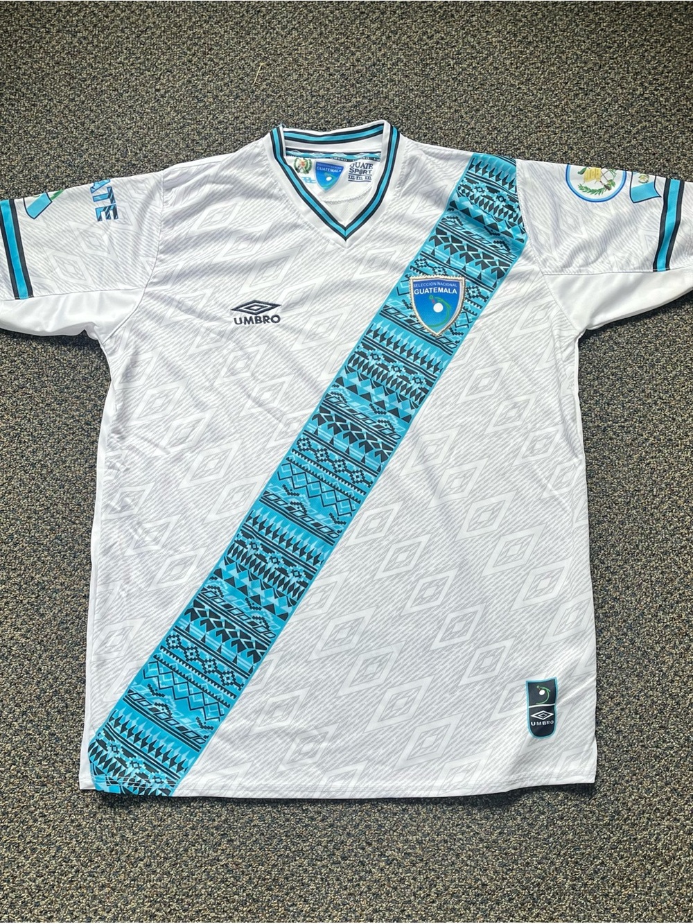 Umbro White & Turquoise Guatemala Diagonal Stripe Soccer Jersey